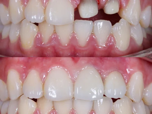 Before and after photos of teeth restored with crowns